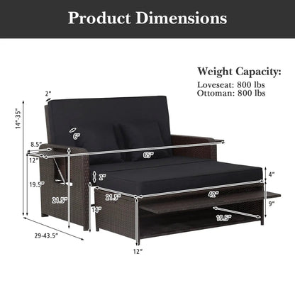 Outdoor Rattan Daybed With 4-Position Backrest