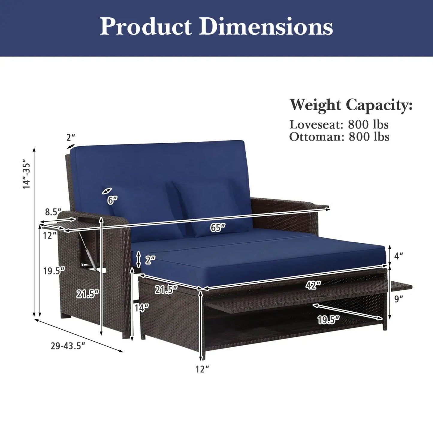 Outdoor Rattan Daybed With 4-Position Backrest