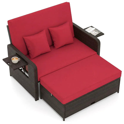 Patio Rattan Daybed with 4-Level Adjustable Backrest