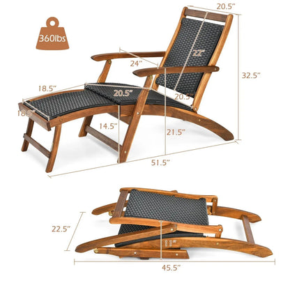 Patio Rattan Folding Lounge Chairs with Acacia