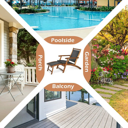 Patio Rattan Folding Lounge Chairs with Acacia
