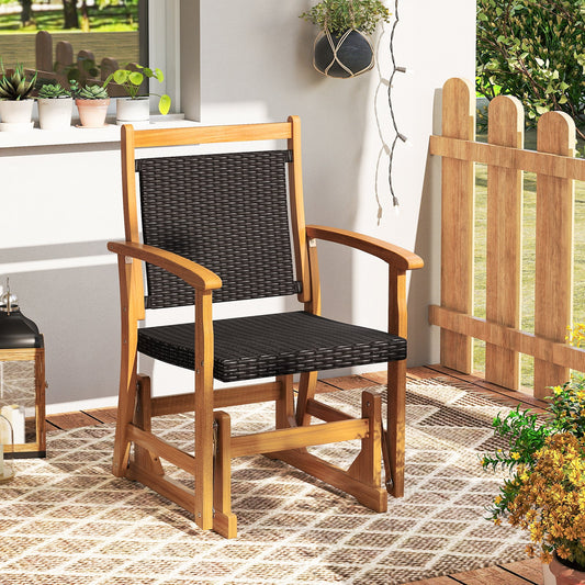 Patio Rattan Glider Chair with Acacia Wood Frame and Wicker Seat Back - Tampa Home & Garden Store