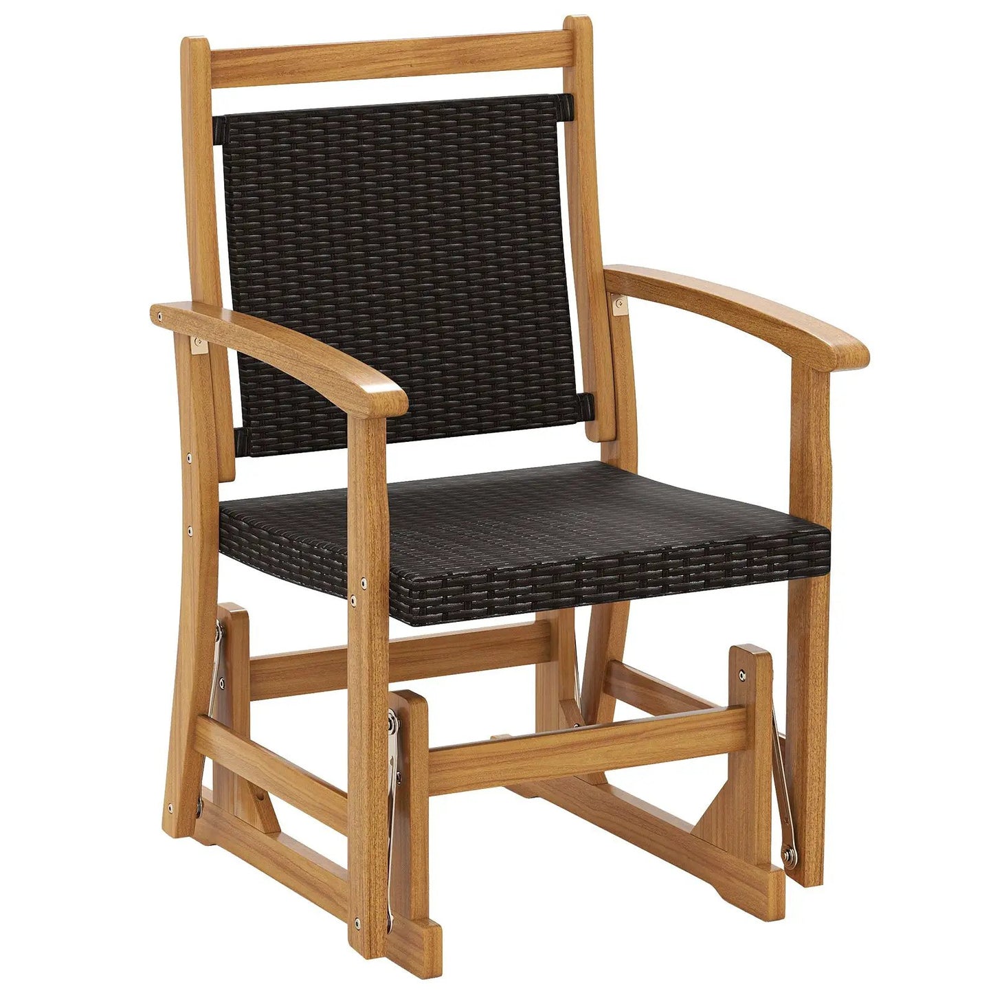 Rattan Glider Chair with Acacia Wood Frame