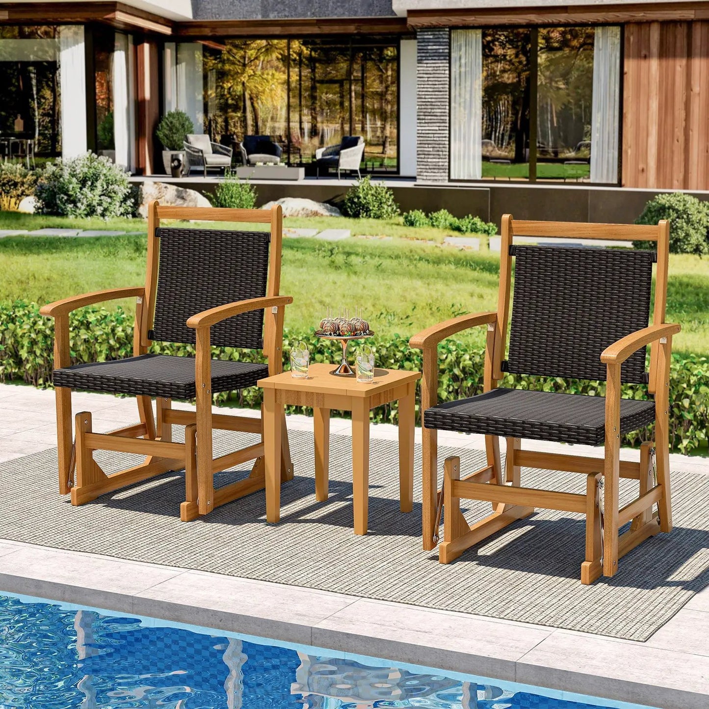 Rattan Glider Chair with Acacia Wood Frame
