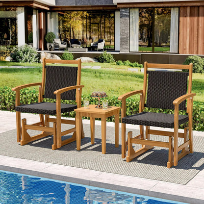 Rattan Glider Chair with Acacia Wood Frame