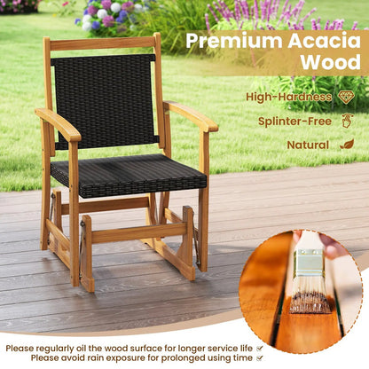 Rattan Glider Chair with Acacia Wood Frame