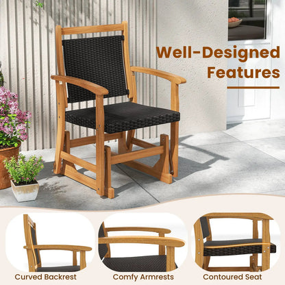 Rattan Glider Chair with Acacia Wood Frame