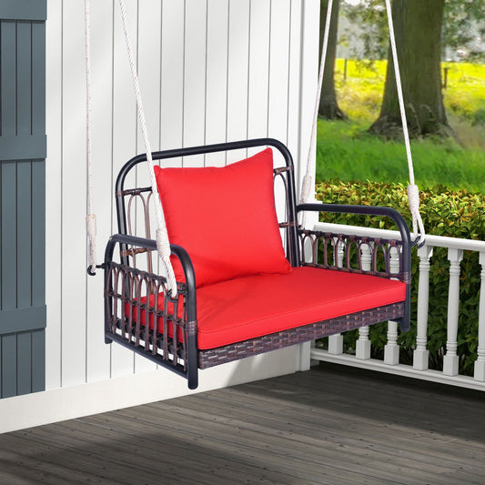 Patio Rattan Porch Swing Hammock Chair with Seat Cushion-Red - Tampa Home & Garden Store