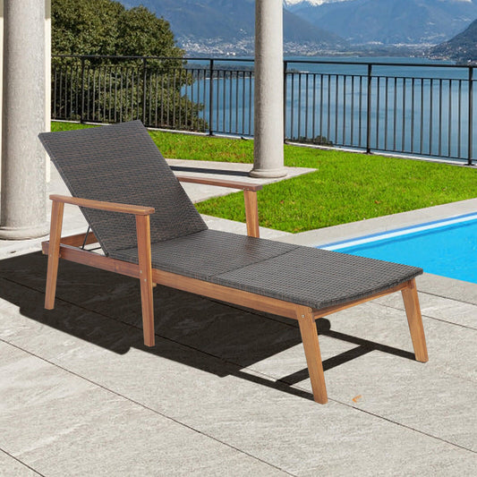 Patio Rattan Lounge Chair with 4-Position Adjustable Backrest - Tampa Home & Garden Store