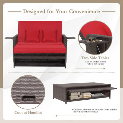 Patio Rattan Daybed with 4-Level Adjustable Backrest