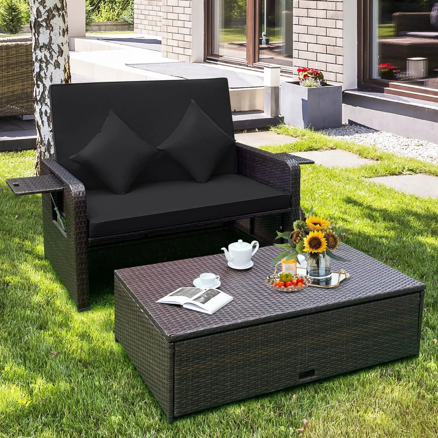 Outdoor Rattan Daybed With 4-Position Backrest