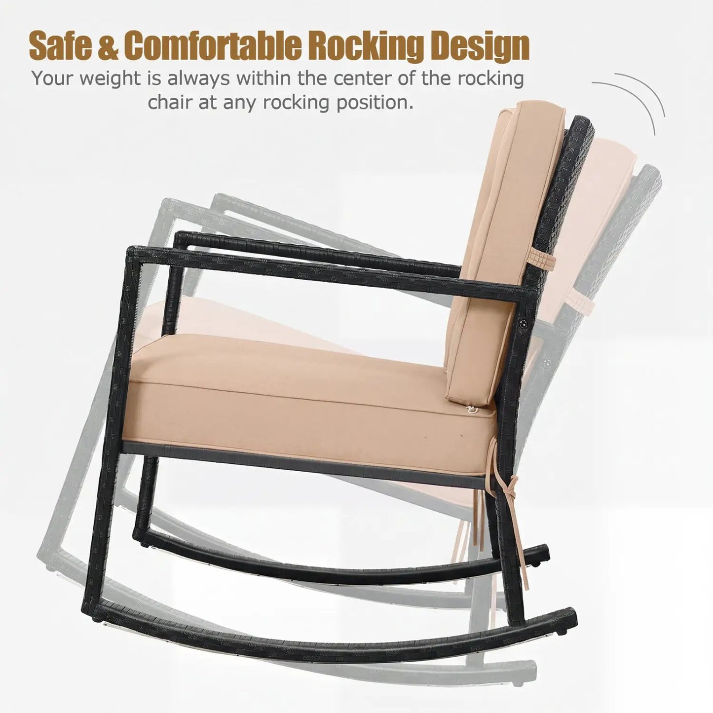 Rattan Rocking Chair with Cushion for Patio