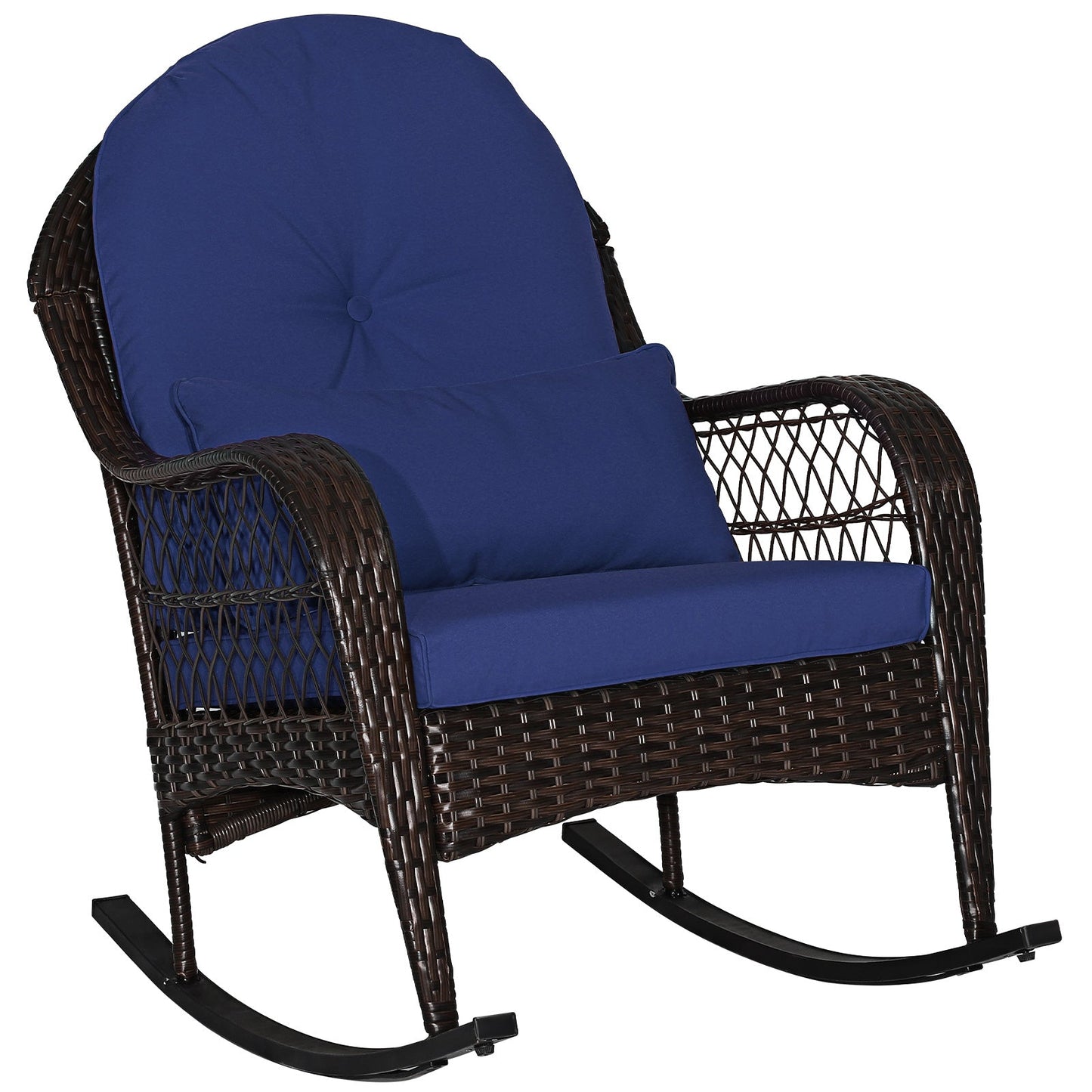 Mecedora de Patio de Ratán con Cojines de Respaldo y Almohada Lumbar - Negra