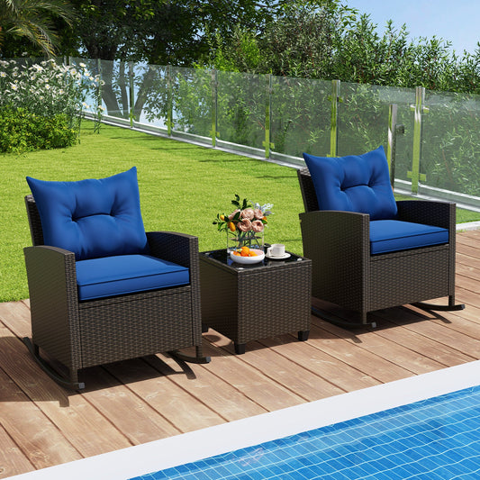 Patio Rattan Roker Chairs with Tempered Glass Table and Soft Cushions for Backyard Poolside Porch - Tampa Home & Garden Store