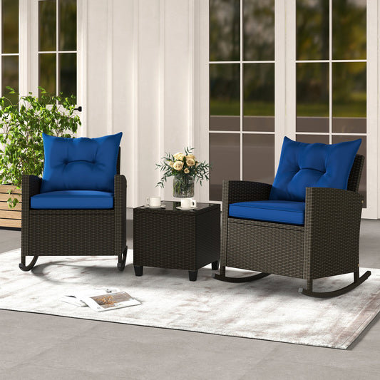 Patio Rattan Roker Chairs with Tempered Glass Table and Soft Cushions for Backyard Poolside Porch - Tampa Home & Garden Store
