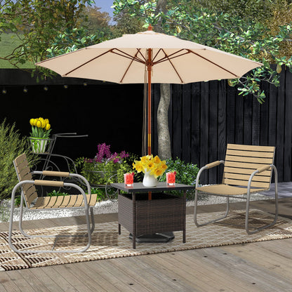 Mesa Auxiliar de Mimbre Cuadrada para Patio con Agujero para Sombrilla para Jardín o Piscina