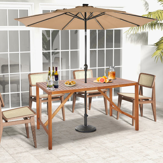 67 Inch Patio Rectangle Acacia Wood Dining Table with Umbrella Hole - Tampa Home & Garden Store