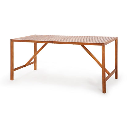 Mesa de comedor rectangular de madera de acacia de 170 cm para patio con orificio para sombrilla