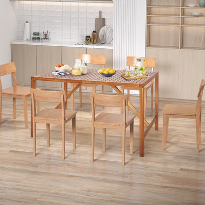 Mesa de comedor rectangular de madera de acacia de 170 cm para patio con orificio para sombrilla