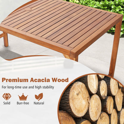 Mesa de comedor rectangular de madera de acacia de 170 cm para patio con orificio para sombrilla