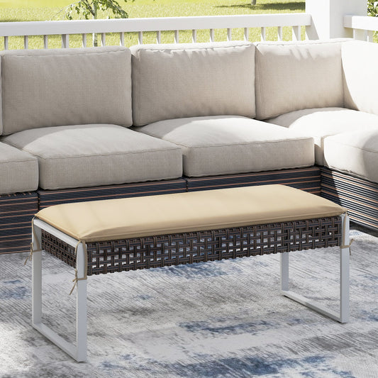 43 Inch Patio Rectangle Ottoman with Metal Legs and Seat Cushion-Beige - Tampa Home & Garden Store