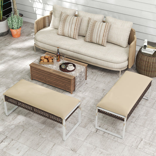 43 Inch Patio Rectangle Ottoman Pack of 2 with Metal Legs and Seat Cushion-Beige - Tampa Home & Garden Store