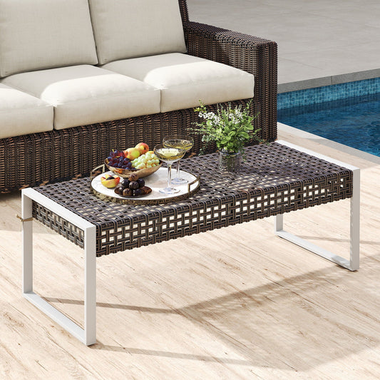 43 Inch Patio Rectangle Ottoman Pack of 2 with Metal Legs and Seat Cushion-Beige - Tampa Home & Garden Store