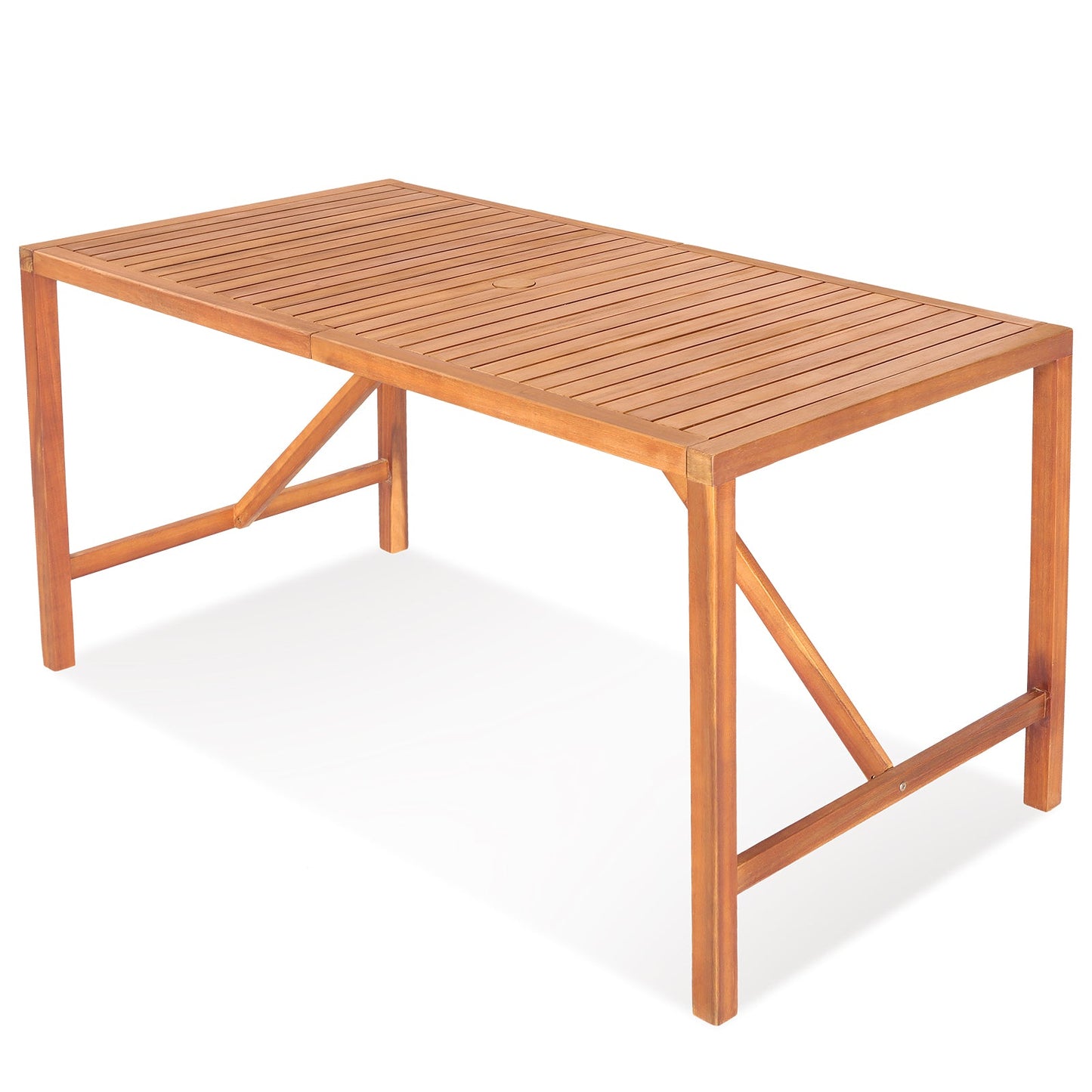 Mesa de comedor rectangular de madera de acacia de 55 pulgadas para patio con orificio para sombrilla
