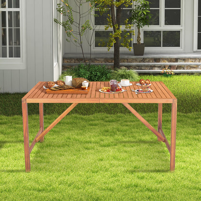 Mesa de comedor rectangular de madera de acacia de 55 pulgadas para patio con orificio para sombrilla
