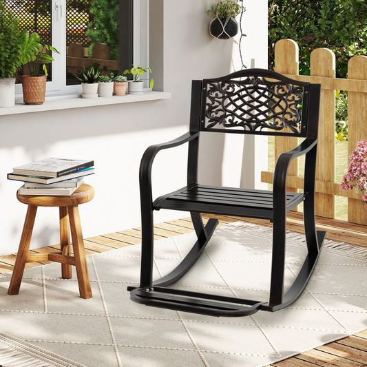 Patio Rocking Chair with Footrest and Curved Armrests-Brown - Tampa Home & Garden Store