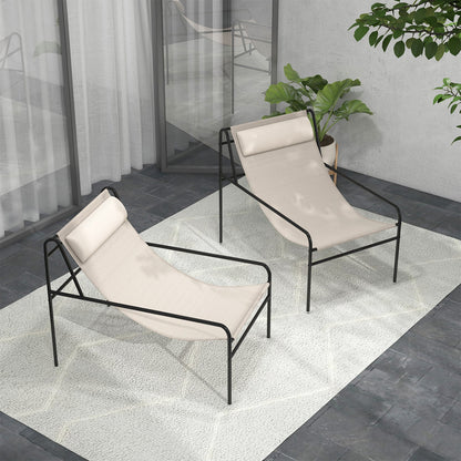 Tumbona con eslinga para patio con almohada reposacabezas extraíble y estructura de metal - Beige