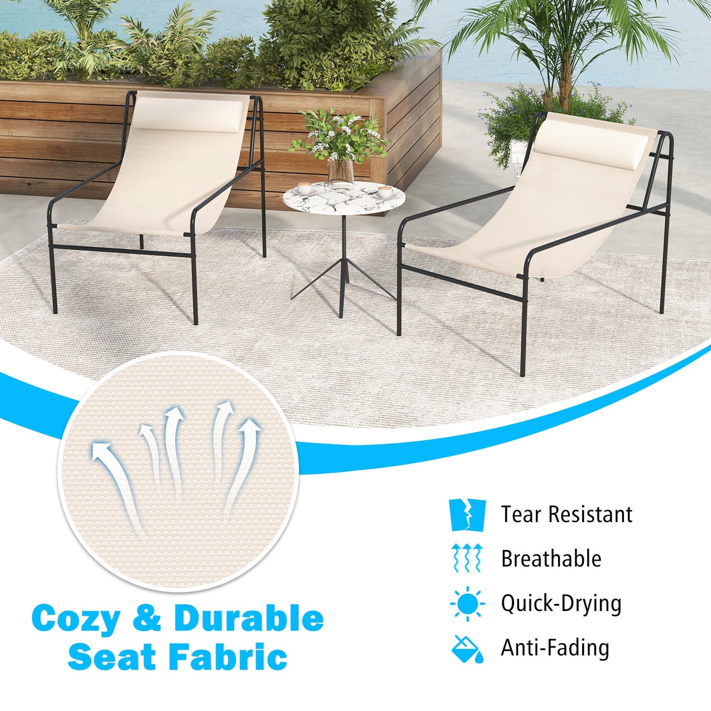 Tumbona con eslinga para patio con almohada reposacabezas extraíble y estructura de metal - Beige