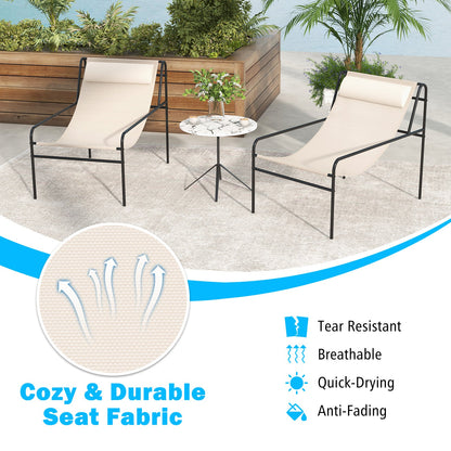 Tumbona con eslinga para patio con almohada reposacabezas extraíble y estructura de metal - Beige