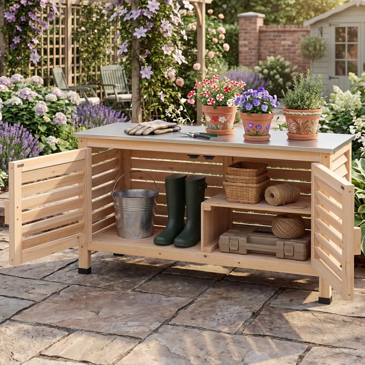 Outdoor Storage Cabinet With Stainless Countertop