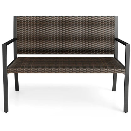 Outdoor Rattan Loveseat With Sponge Cushion