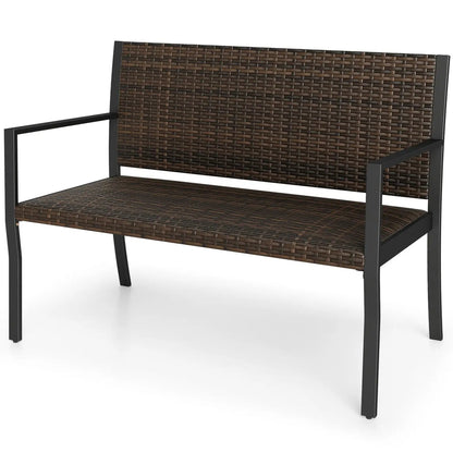 Outdoor Rattan Loveseat With Sponge Cushion