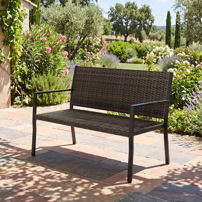 Outdoor Rattan Loveseat With Sponge Cushion