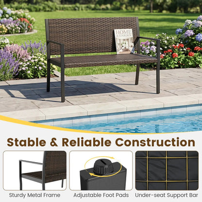 Outdoor Rattan Loveseat With Sponge Cushion
