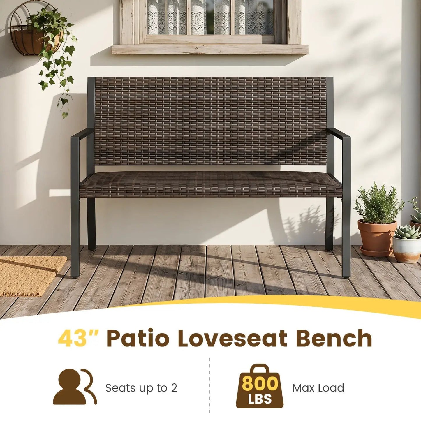 Outdoor Rattan Loveseat With Sponge Cushion