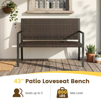 Outdoor Rattan Loveseat With Sponge Cushion