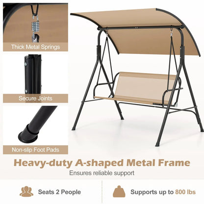 Two Person Patio Swing Chair with Canopy