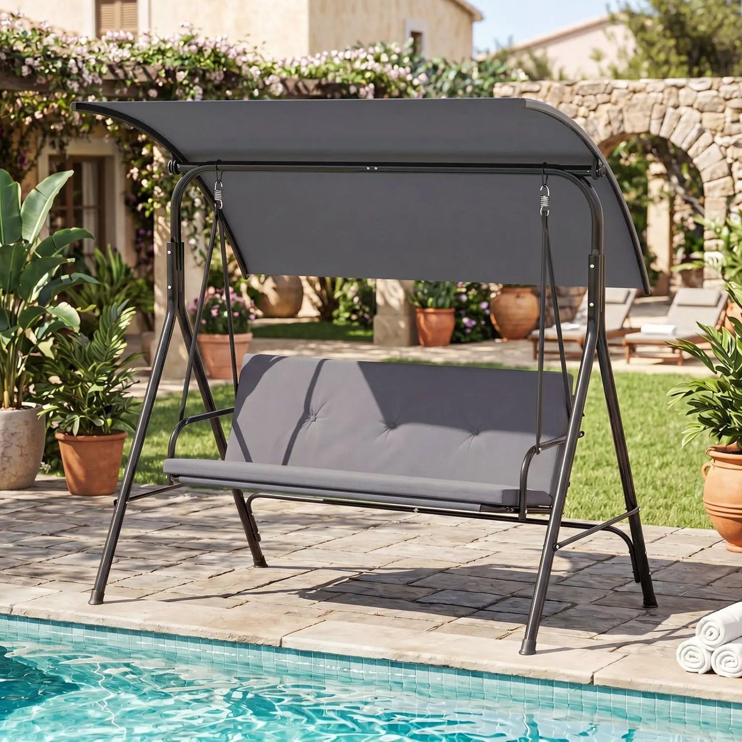 Two Person Patio Swing Chair with Canopy