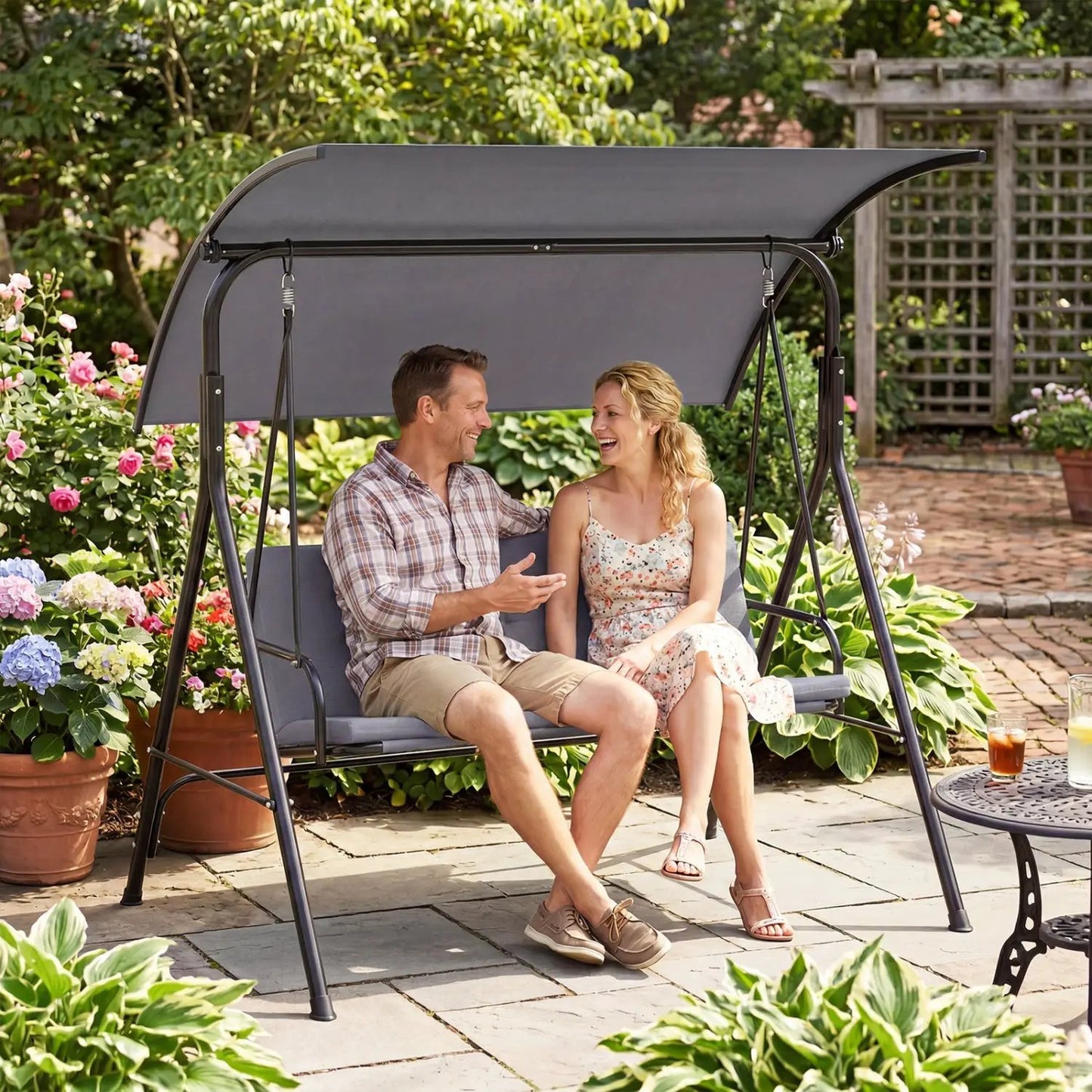 Two Person Patio Swing Chair with Canopy