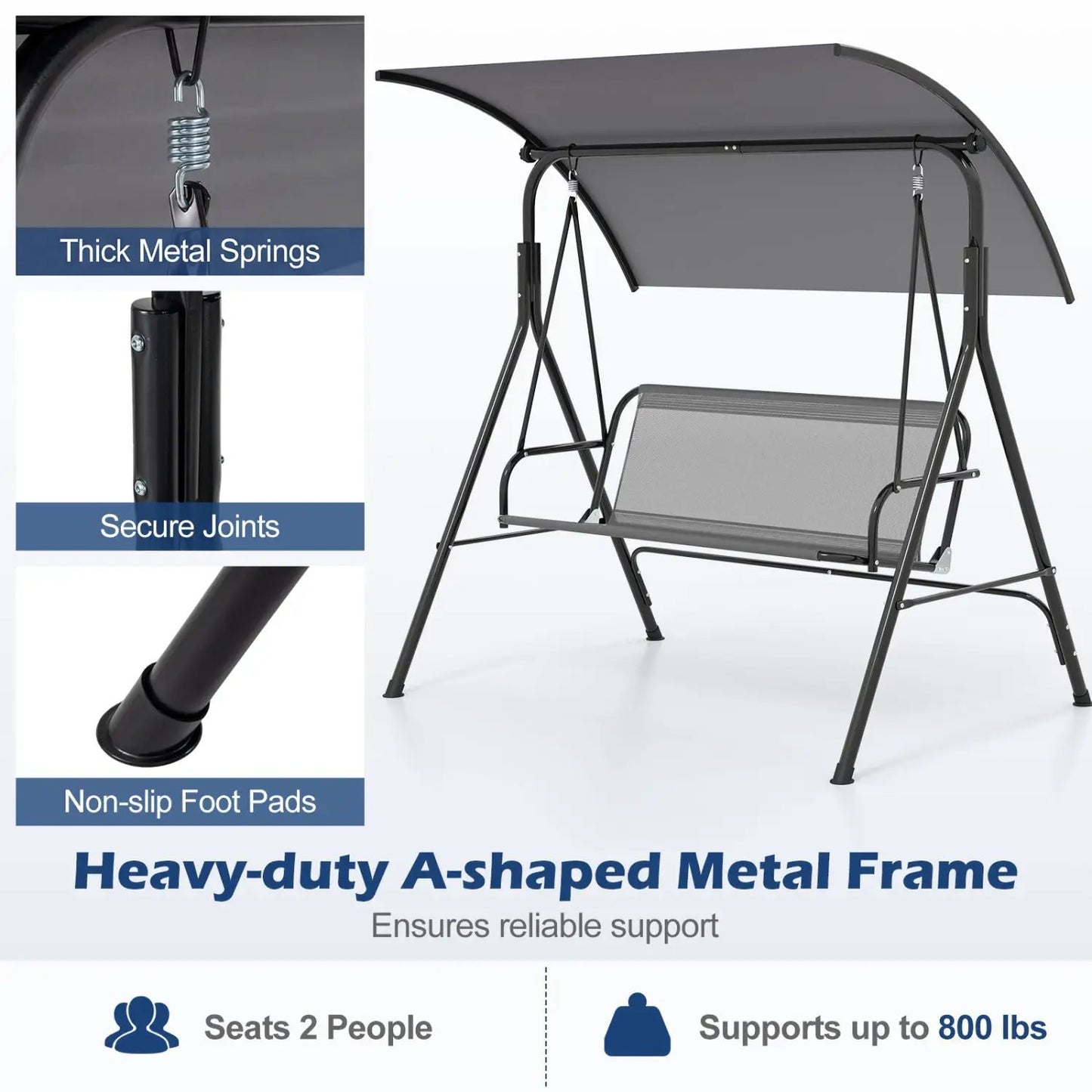 Two Person Patio Swing Chair with Canopy