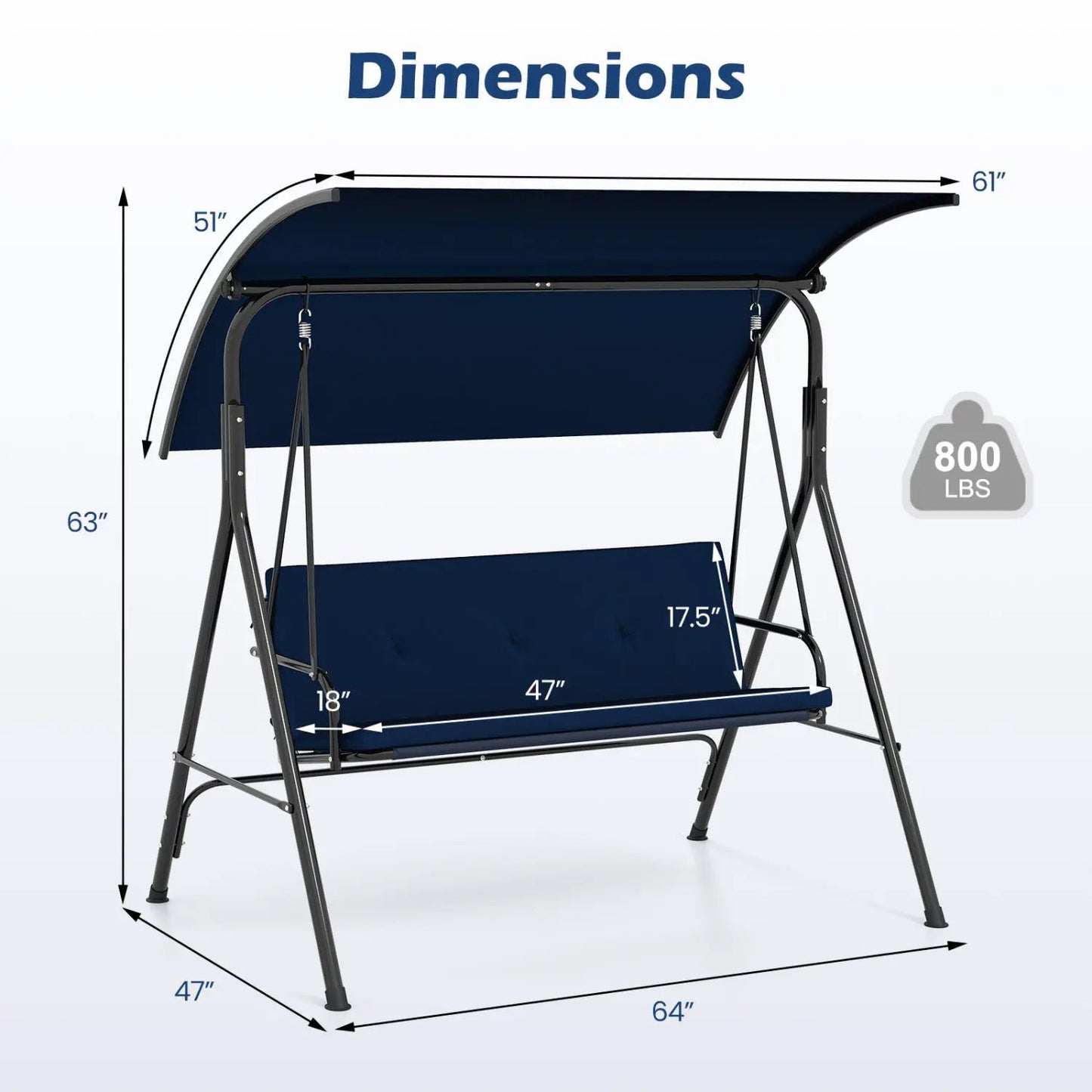 Two Person Patio Swing Chair with Canopy