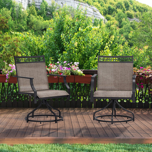 Patio Swivel Dining Chairs Set of 2 with Heavy-duty Metal Frame and Armrests