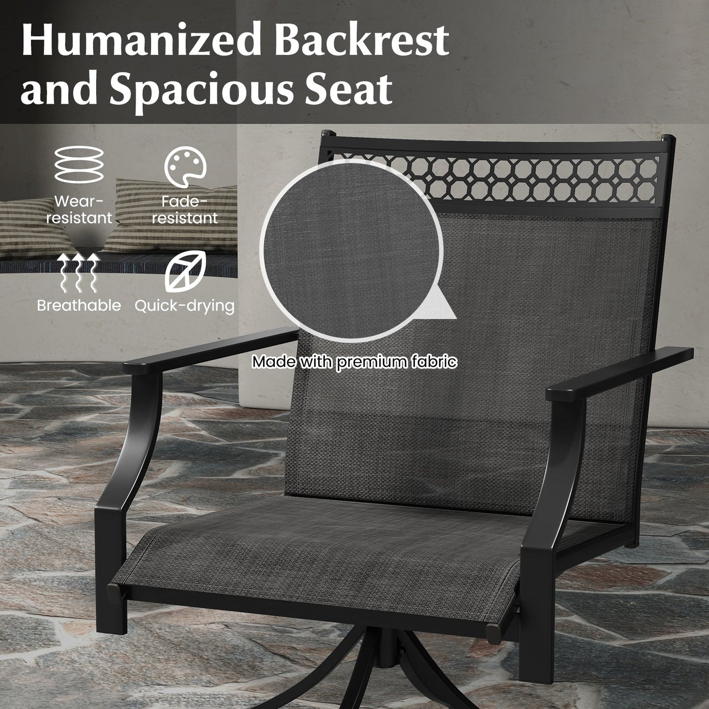 Patio Swivel Dining Chairs Set of 2 with Heavy-duty Metal Frame and Armrests