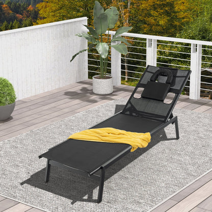 Tumbona reclinable de jardín de 5 posiciones para tomar el sol - Negra