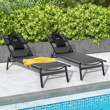 Tumbona reclinable de jardín de 5 posiciones para tomar el sol - Negra