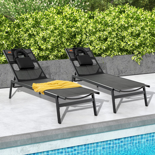 Patio Sunbathing Lounge Chair 5-Position Adjustable Tanning Chair-Black - Tampa Home & Garden Store